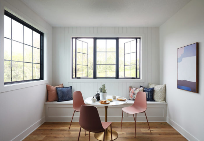 kitchen table and black windows